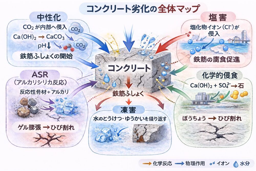 コンクリート劣化機構の全体比較図
