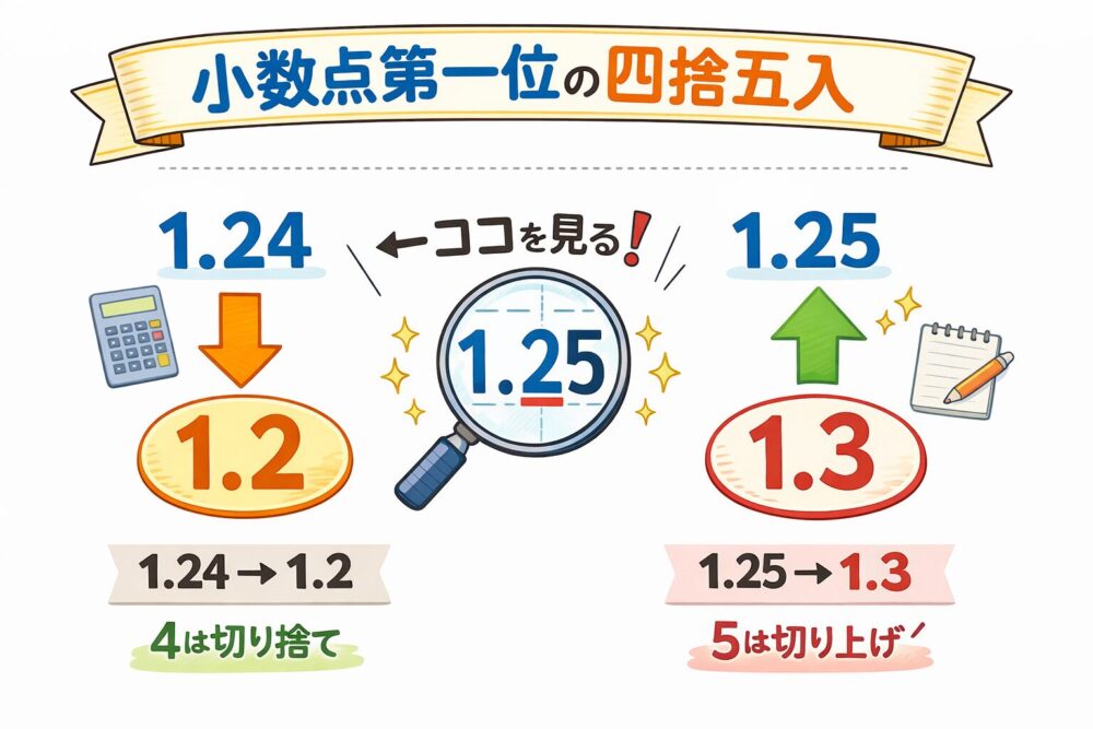 小数点第一位の四捨五入(切り捨て・切り上げ)
