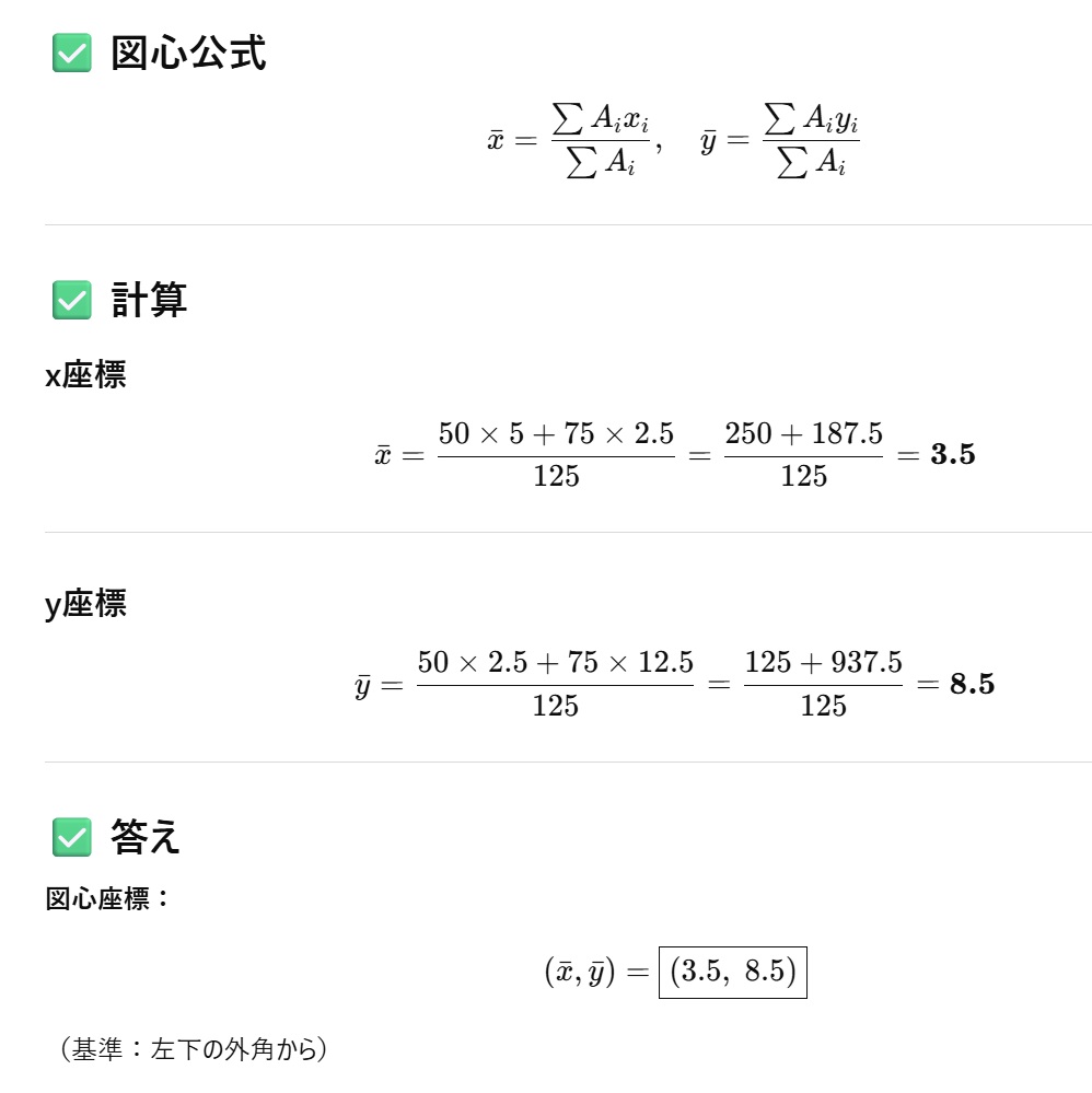 L型の図心の求め方（計算式）