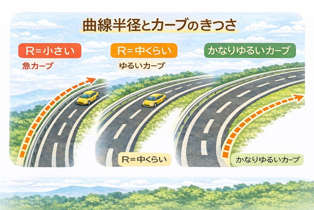 曲線半径とカーブのきつさ